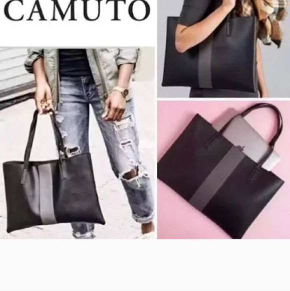 Vince Camuto Luck Tote in Black/Gray Vegan Pebbled Nordstrom Anniversary VGUC - Picture 15 of 16